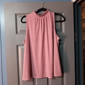 Apt. 9 Pink Ruffle Mock-Neck Polka Dot Sleeveless Top